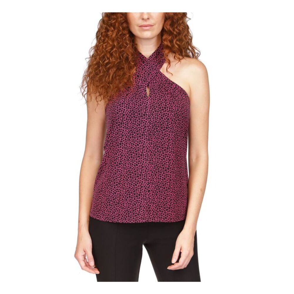 MICHAEL MICHAEL KORS Womens Pink Crisscross Open Back Sleeveless Cocktail Top M